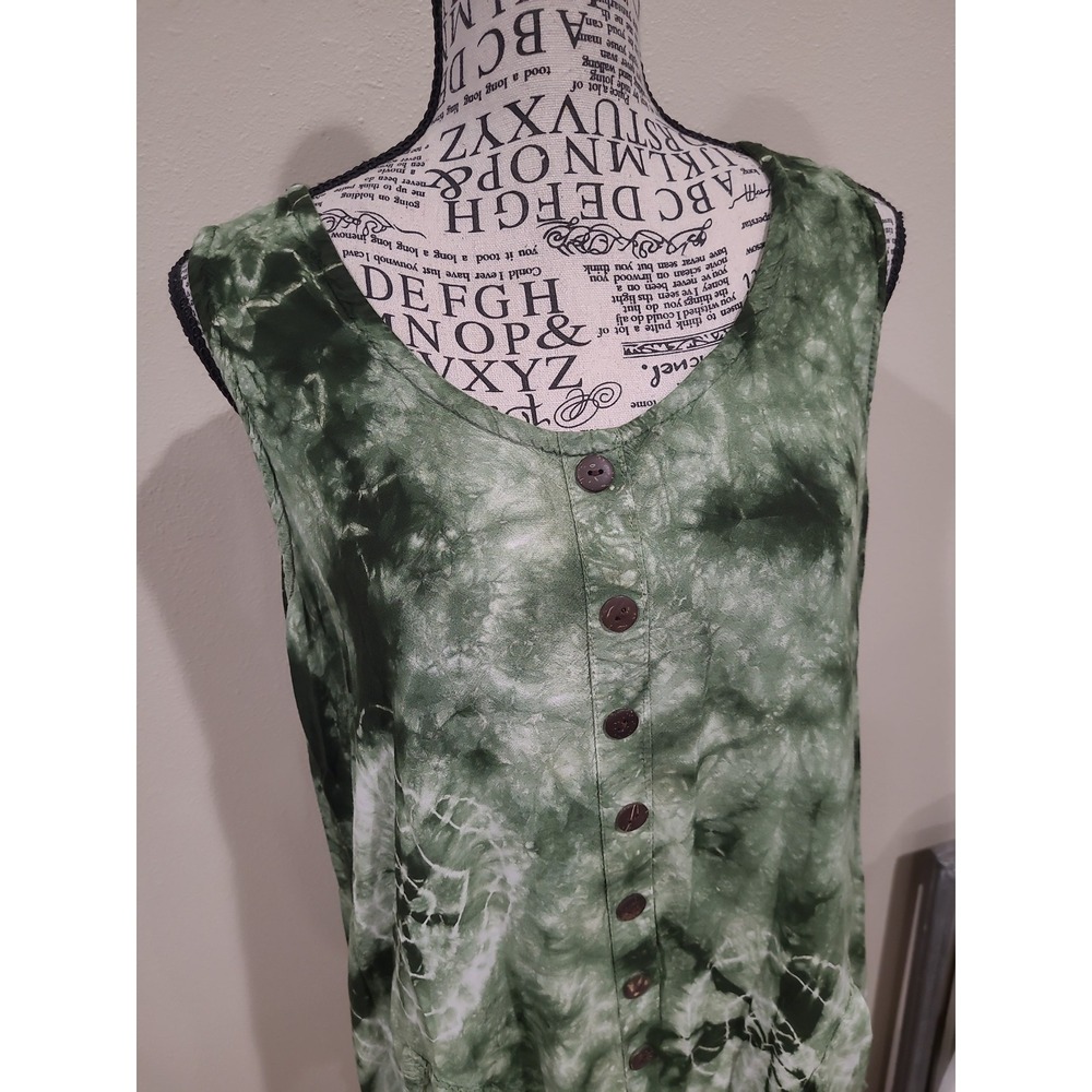 Flashback boho festival green tie dye flowy dress pockets Women SZ M/L relaxed - Picture 2 of 11